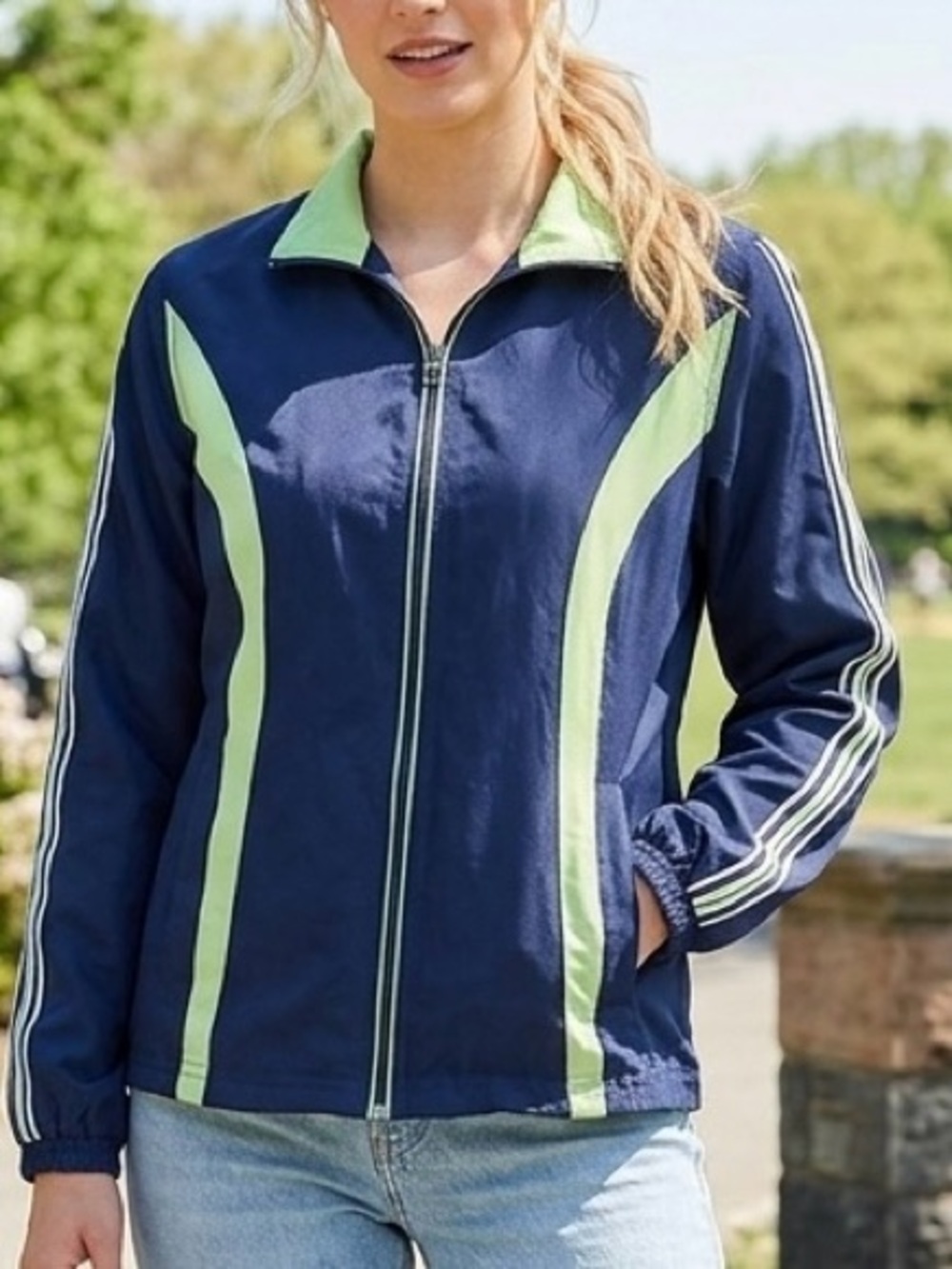 Navy and Lime Zip-Up Women's Jacket